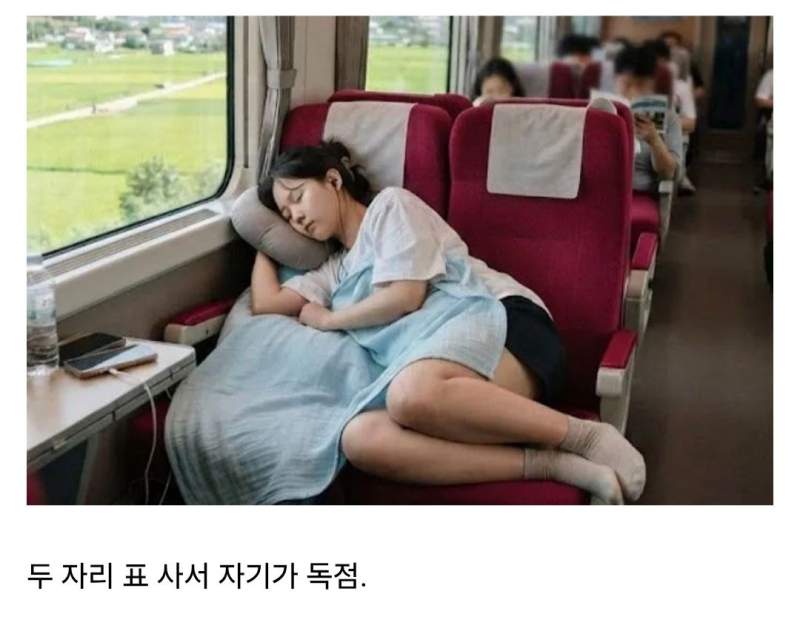 비매너다 vs 아니다, 의견이 갈리는 기차 좌석 2자리 차지.jpg