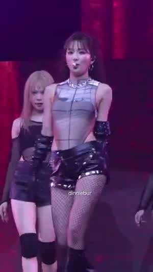레드벨벳 슬기 검정 브라탑 비치는 시스루 모노키니 망사 스타킹 허벅지