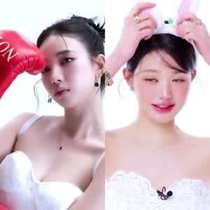 에스파 카리나 복서 vs 아이브 장원영 토끼 화이트 웨딩 드레스 가슴골.mp4